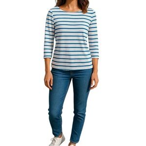 J. Crew Top Cotton White Blue Stripes Women Size M